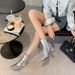 Chunky Heel Short For Women With Unique Design Silver Pointed Toe Fashion Boots French Style Gold Genuine Leather High_vogvips.com