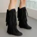 Womens Fringe Winter Western Round Toe Flats Suede Solid Cool Internal Elevation Boots Dressy Daily Shoes 240911_vogvips.com