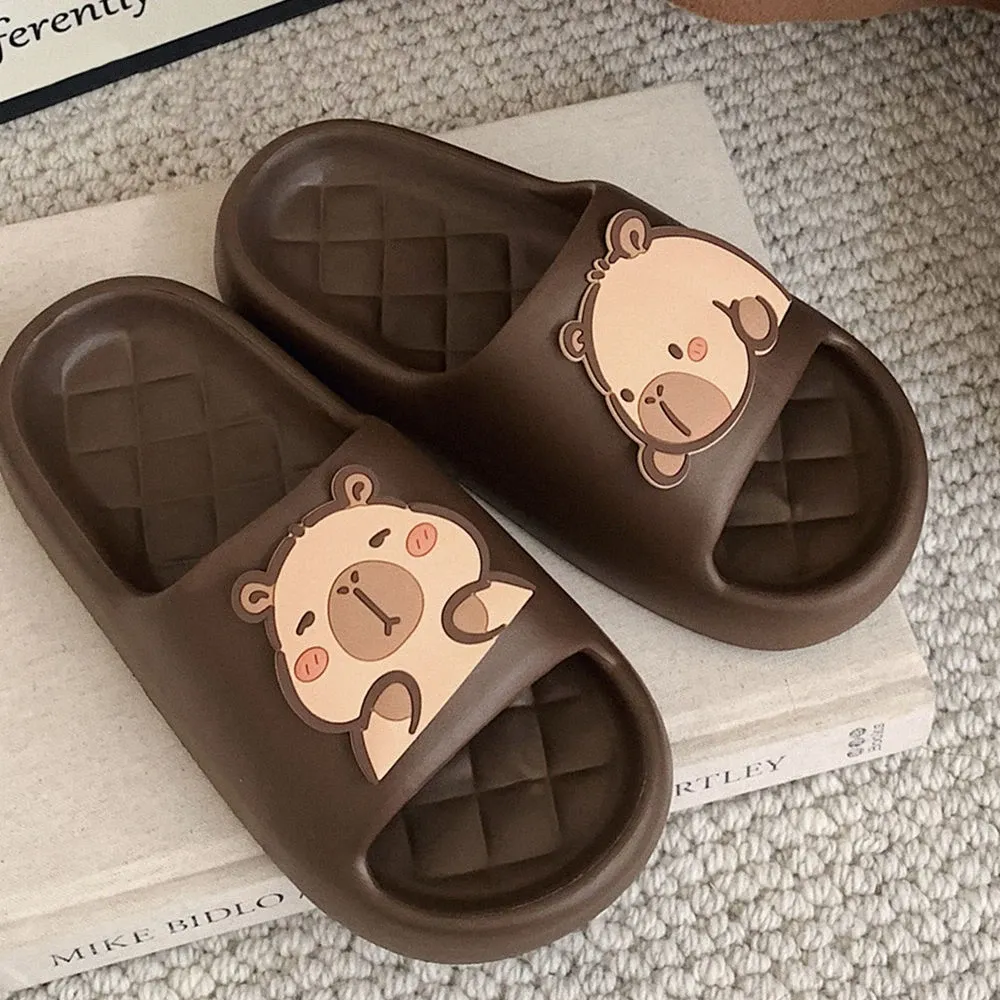 2026 New Cute Capybara Design Thick Sole Women Slippers Slides Bathroom Beach Indoor Sandals Summer Couple Shoes_vogvips.com