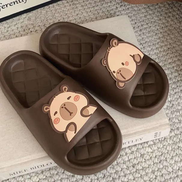 2026 New Cute Capybara Design Thick Sole Women Slippers Slides Bathroom Beach Indoor Sandals Summer Couple Shoes_vogvips.com