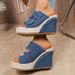 Women's Denim Wedge Sandals Open Toe Platform Buckle Sandals Plus Size_vogvips.com