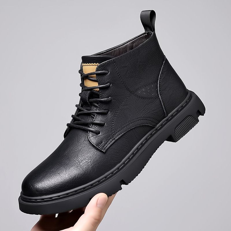 European Warm Series Men's Martin Spring And Autumn 2025 New Genuine Leather High-top Shoes Soft Sole Casual Work Black Boots_vogvips.com