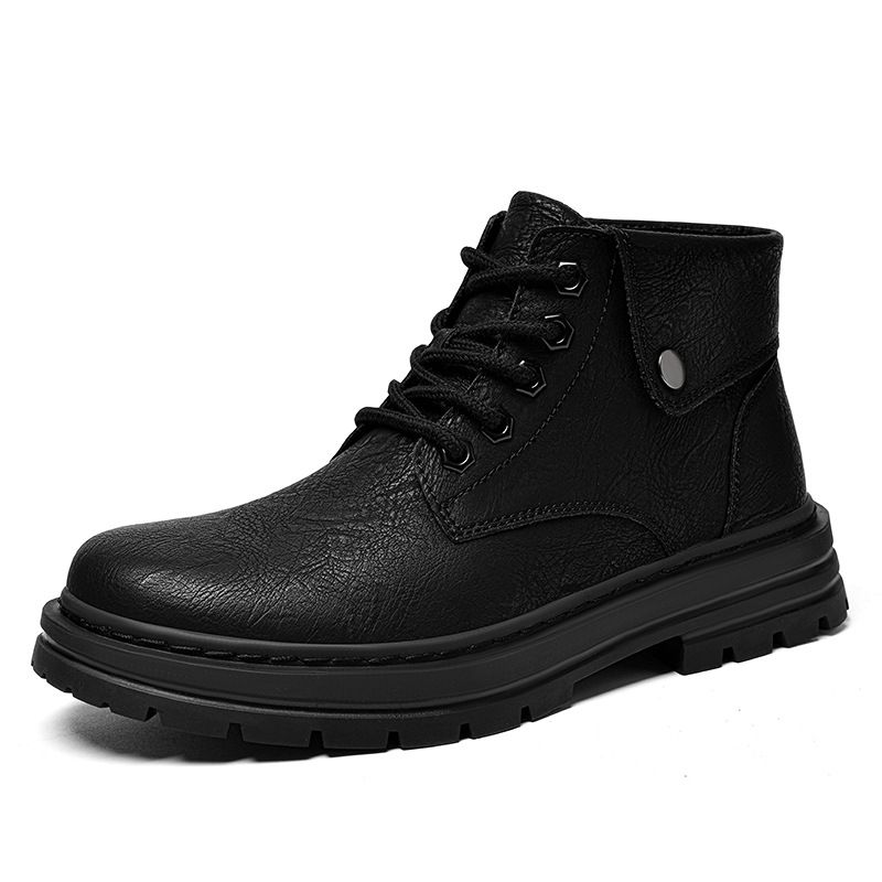 Martin Boots Men's High-top Wind Large Size Tooling Boots Fleece Warm Snow Boots Genuine Leather Black Men's Shoes_vogvips.com