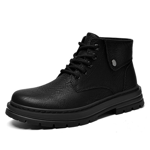Martin Boots Men's High-top Wind Large Size Tooling Boots Fleece Warm Snow Boots Genuine Leather Black Men's Shoes_vogvips.com