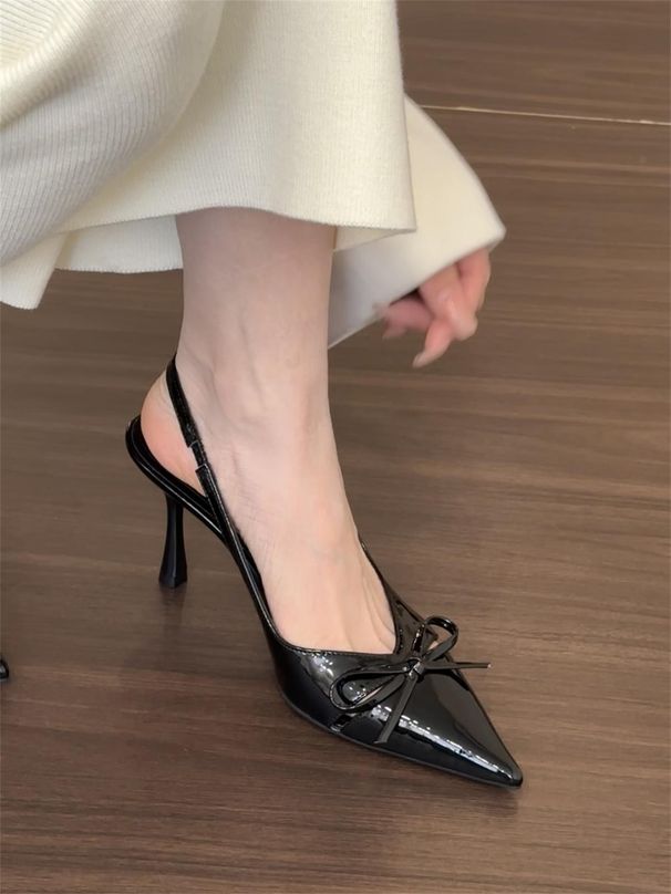 High Heel For Women 2025 Summer New French Style Cloed Bow Pointed Toe Stiletto Shallow Mouth Fahion Veratile_vogvips.com