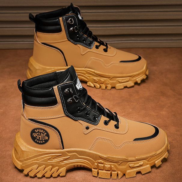 Men's Waterproof Slip-Resistant Work Boots High Top Casual Martin Boots For Outdoor Hiking Comfortable PU Leather Shoes_vogvips.com
