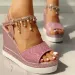 Sandals Women's Summer Wedge Bead Studded Platform Buckle Strap Peep Toe Thick Bottom Casual Shoes_vogvips.com