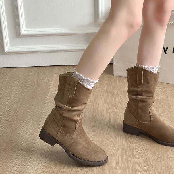 Platform Chunky Heel Melad Western For Women 2025 Autumn New Slimming Versatile Martin Pile Birken Short Boots_vogvips.com
