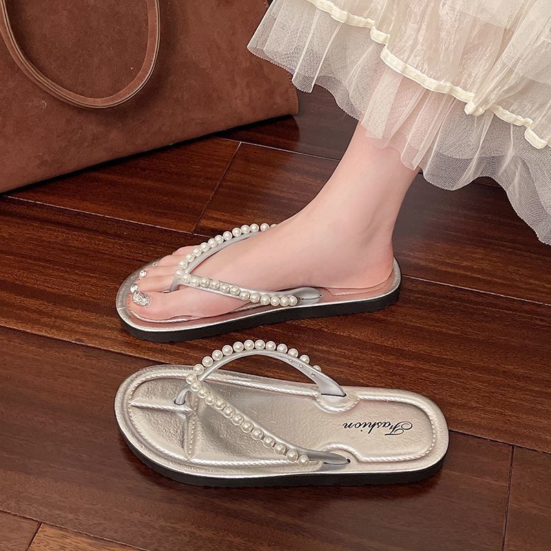 New Pearl Flip-flops Women, Summer Ins Fashion, Suitable For Outdoor Wear On The Beach, Non-slip Sandals, Recommended By_vogvips.com