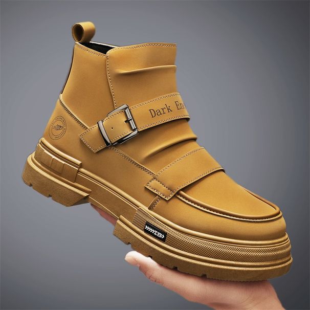 Men's Classic High-Top Martin Boots - Waterproof PU Leather, Slip-Resistant Rubber Sole, Comfortable Cushioning & Height Increase (3-5cm) - Casual_vogvips.com