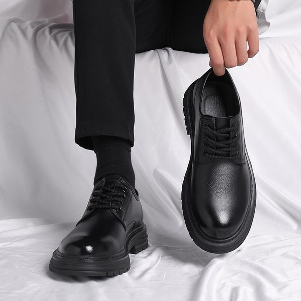 ShoeVault Cowhide Large Size Round Toe Derby Leather Black Business Casual Formal Wedding Groom Men's Shoes_vogvips.com