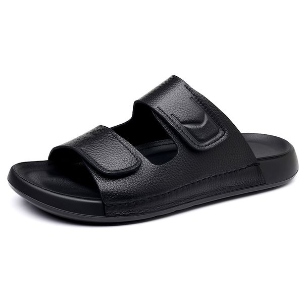 Fashion Men's Slippers Casual Leather Sandals Comfortable Beach Slides Lightweight Summer Flip Flops Man Outdoor Daily_vogvips.com
