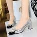 5299-K32 Style Banquet Women's Shoes With Diamond Thick Mid Heel, Shallow Mouth Splicing, Square Metal Rhinestone_vogvips.com
