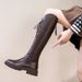 Fleece-Lined Over-the-Knee For Women, V-Cut Slimming Thick-Leg High Autumn And Winter Riding Boots, Wide Calf_vogvips.com