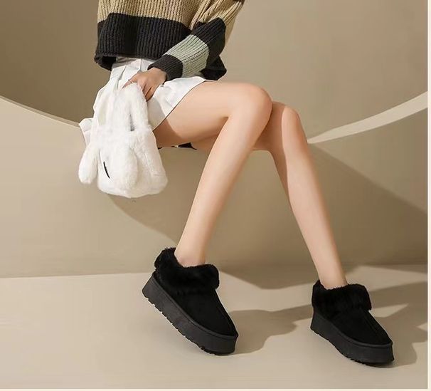 Women's Shoes Winter Snow Boots With Faux Fur Lining, Thick Sole For Slip Resistance & Warmth, Comfortable Mid-Calf Casual Boots In Classic Colors_vogvips.com
