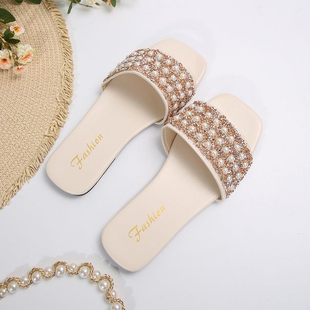 Large Size Slippers Woman First Color Diamond Pearl Shoes Cross Border Slippers Woman_vogvips.com