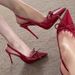 High Heels 2025 Summer New Sexy Pointed Burgundy Bowknot Closed Toe Stiletto French Style Sandals For Women_vogvips.com
