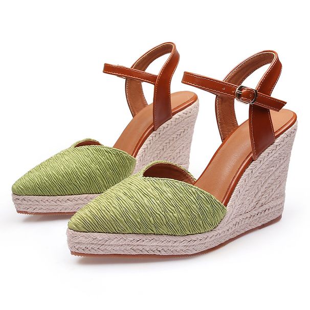 Women’s Shoes New Style Wedge Heel Thick Sole High Heel Women's Shoes Closed Toe Slippers Buckle Straw Rope Sole_vogvips.com