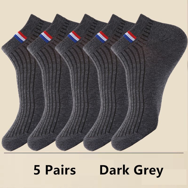 5 Pairs Thin Boat Socks Summer Blending Plain Color Mens Casual Breathable Sweat Absorbing Calibration_vogvips.com