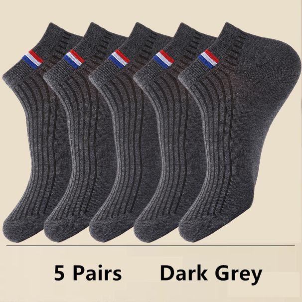 5 Pairs Thin Boat Socks Summer Blending Plain Color Mens Casual Breathable Sweat Absorbing Calibration_vogvips.com
