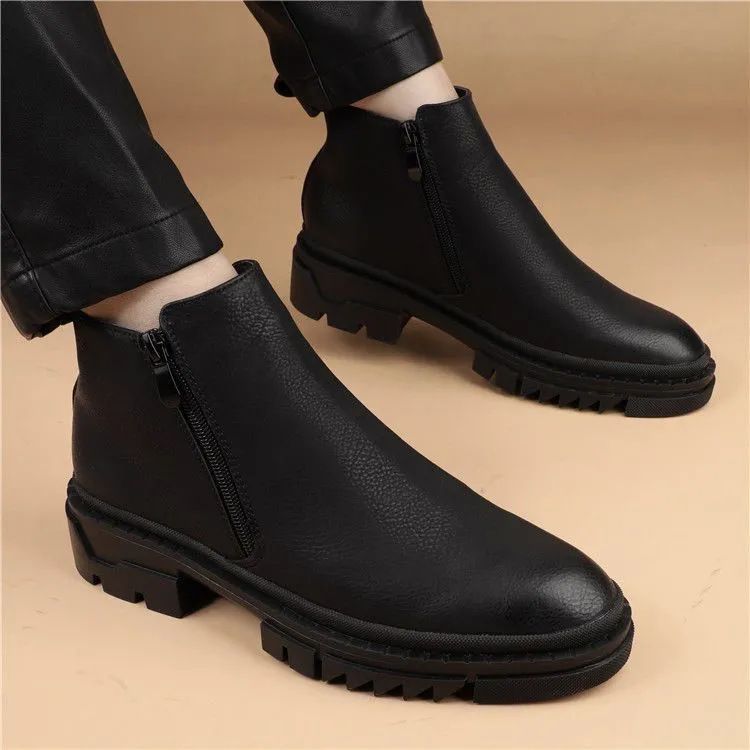 Martin Boots Men's High-top Pointed Zipper Thick-soled Youth Zipper Men's Boots One-pedal Casual Short Boots_vogvips.com