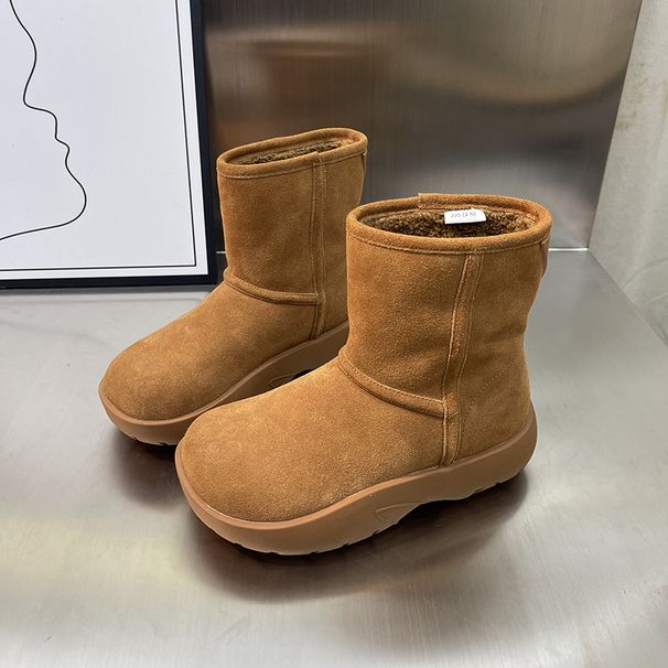 Thick soled snow for women 2025 winter new British style short boots with thick fleece and warm round toe sleeve cotton_vogvips.com