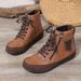 Women's Shoes Large Size Fashion Short Boots Autumn And Winter New Round Head Lace Up Plus Velvet Thickened Flat Bottom Martin Boots_vogvips.com