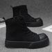 Men's Platform High Top Canvas Sneakers Side Zipper Casual Skate Shoes Breathable Lace Up Fashion Street Ankle Boots In Black White_vogvips.com