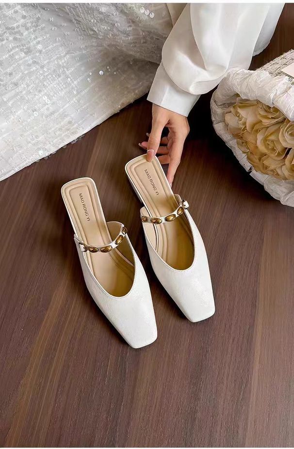 Satin New Backless Square Mules Closed Toe Sandals Women Summer Outdoor Chunky Heel Half Slippers_vogvips.com