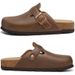 Kidmi New Men Sandals Vegan Leather Cork Insole Potato Shoes Unisex Adjustable Buckle Slip-On Clogs With Arch Support_vogvips.com