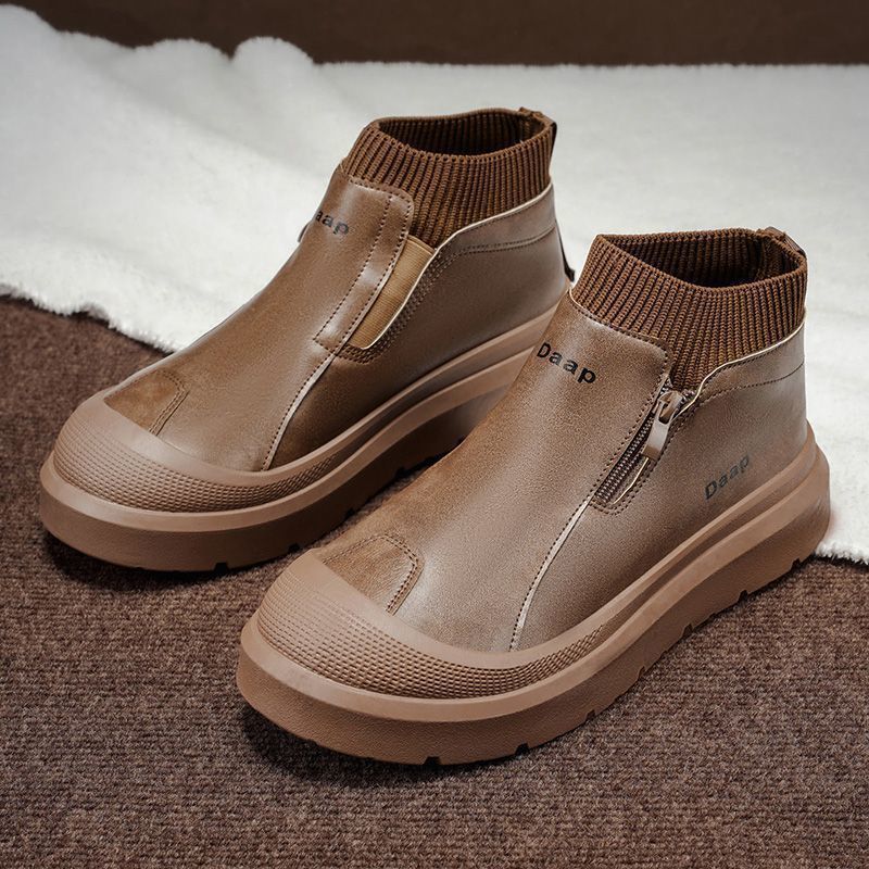 High-top Men's Shoes For Autumn, Slip-on Waterproof Non-slip Sports Sneakers With Thick Soles And Internal Height_vogvips.com