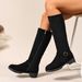 Women's Suede Riding Boots Plus Size Slimming Low Heel High Top Winter_vogvips.com