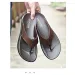 Mens Brown Leather Flip Flops Thong Design Durable Construction For Daily Wear And Beach Activities_vogvips.com