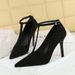 3639 French Style High-End Pointed Toe Stiletto Heels Shallow Mouth Suede T-Strap Ultra High Heel Single Shoes For Women_vogvips.com
