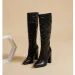 Sexy Pointed Toe Side Long Zipper Knight Boots Fashion Soft Leather Knee High Women Boot Square High Heeledclub Dance_vogvips.com