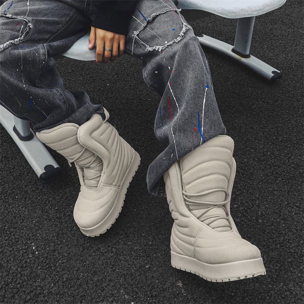 Men's High-Top Canvas Sneakers - Trendy Casual Skate Shoes With Chunky Sole, Breathable Mesh Lining, Round Toe & Lace-Up Design_vogvips.com