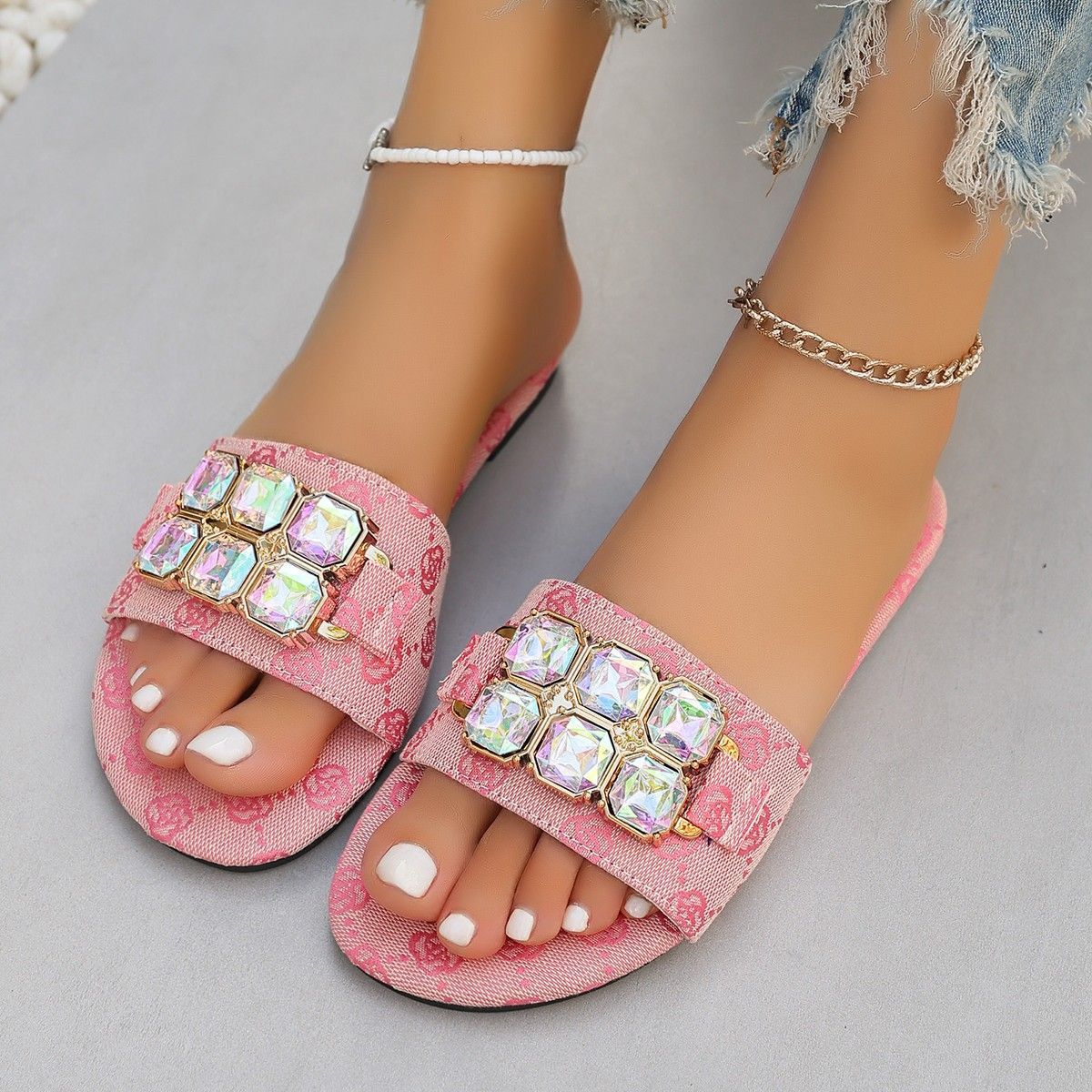 Fashion Plus Size 36 43 Printed Design Flat 2026 Summer New Style Womens Elegant Stylish Beach With Diamonds Cool_vogvips.com