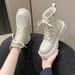 Martin Women, New Autumn And Winter Style, Fleece-Lined White Short Boots, Thick-Soled British Style Motorcycle Boots_vogvips.com