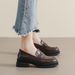 Weiwei Girl Thick Soled Loafers For Women Retro Melad Brown Leather Chunky Heel Soft Sole Single Shoes_vogvips.com