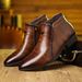 Men's Fashion Chelsea Boots With Side Zipper & Embossed Pattern - PU Leather Casual Boots For Men_vogvips.com