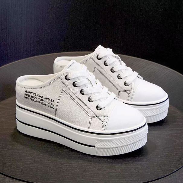 Height Enhancing Canvas Shoes For Women New Version Of Casual Sneakers Small Letter Platform Thick Soled Single Shoes_vogvips.com