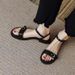 2025 New Summer Soft Leather French Brown Sandals For Women, Low Heels, Roman Outerwear, Flat Bottom, Straight Buckle_vogvips.com