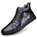 Two-layer Cowhide Men's High-top Casual Board Shoes Lace-up Round Head Velvet Warm Sports Men's Shoes_vogvips.com