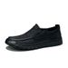 Casual 2024 New Summer Lightweight Soft Sole Men's Slip-On Genuine Leather Shoes For Middle-Aged Dads_vogvips.com