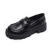 Small Thick-soled Leather Shoes For Women, Black Retro Loafers, Soft-soled Commuter Work Shoes_vogvips.com
