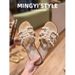 Genuine Leather ~ Pearl Shell Sandals For Women Summer Outdoor Wear New French Straw Woven Half Slippers Yu Shuxin Same Style_vogvips.com