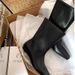 Women's Square Toe Knee-High Boots - Chunky Low Heel Riding Boots | PU Chelsea Boots | Effortless Pull-On Style | Minimalist Mid-Calf Boots_vogvips.com