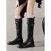 Women's Round Toe Buckle Detail Riding Boots Mid Heel Chunky Heel Knee High Boots With Side Zipper Great For Showing Off Long Legs_vogvips.com