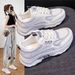 Women's Versatile Casual Chunky Platform Dad Shoes 2024 New Style All Seasons Fashionable Trendy Sports White round Toe Artificial PU_vogvips.com