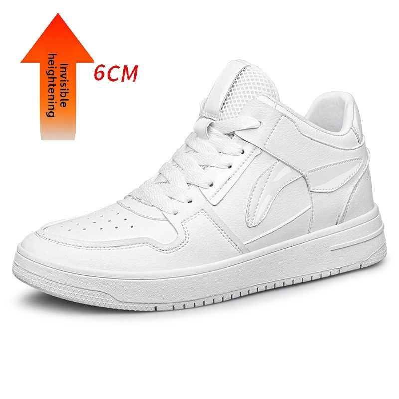 Board Shoes Men's Invisible Inner Height Increase Men's Shoes Cowhide Casual Shoes Student White Board Shoes_vogvips.com